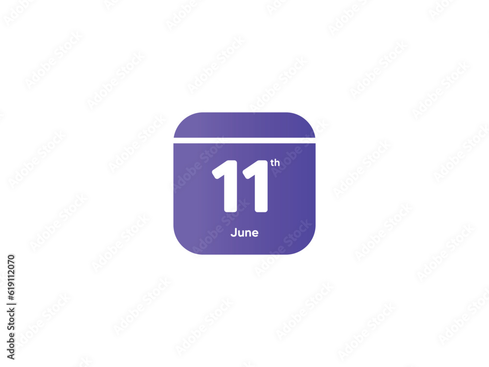 11th June calendar date month icon with gradient color, flat design style vector illustration