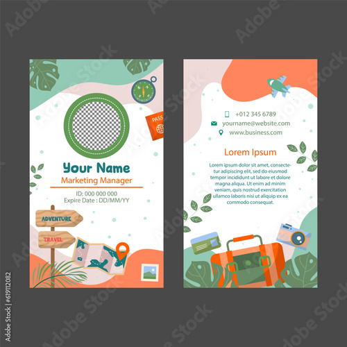 Hand drawn id card travel agency with flat color concept