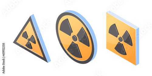 Ionizing radiation 3d signs in flat style, vector photo