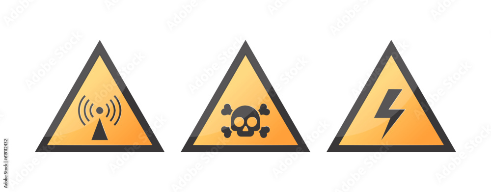 Hazard icons, vector yellow triangle warning signs Hazard icons, vector yellow triangle warning signs
