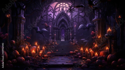 An altar decorated with flowers and candles to honor departed loved ones on Halloween illustration Generative AI