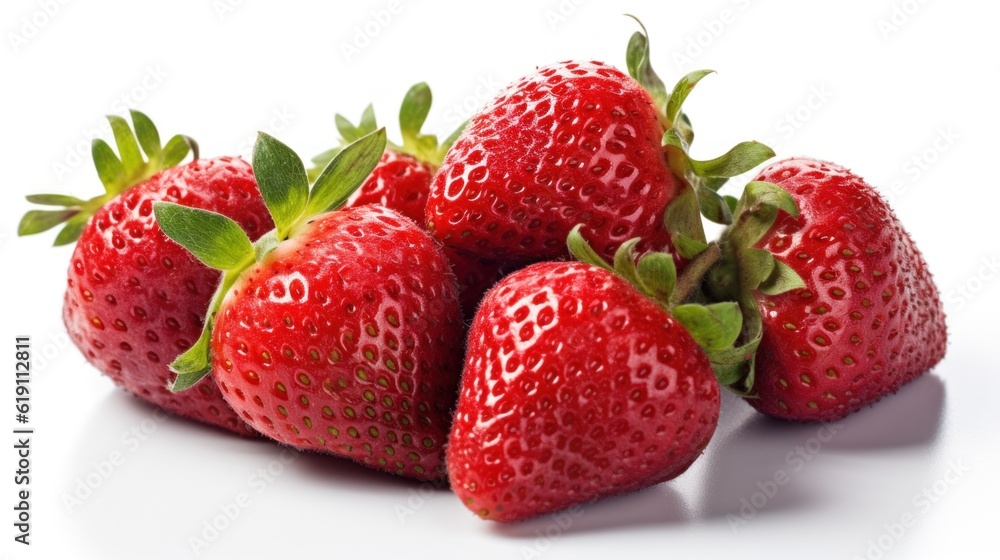 A pile of strawberries sitting on top of a white surface. Generative AI image. A pile of strawberries sitting on top of a white surface. Generative AI image.