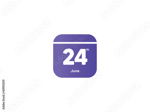 24th June calendar date month icon with gradient color, flat design style vector illustration