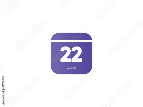 22th June calendar date month icon with gradient color, flat design style vector illustration