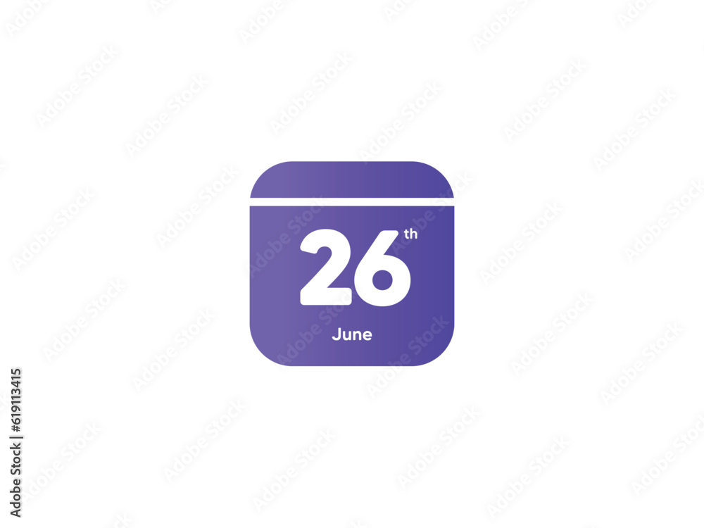26th June calendar date month icon with gradient color, flat design style vector illustration 26th June calendar date month icon with gradient color, flat design style vector illustration