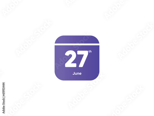 27th June calendar date month icon with gradient color, flat design style vector illustration