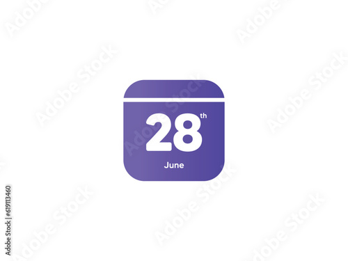 28th June calendar date month icon with gradient color, flat design style vector illustration
