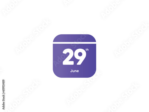 29th June calendar date month icon with gradient color, flat design style vector illustration