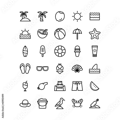 Unique, Simple and Modern beach icons set