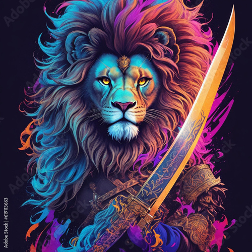 A hairy lion holding a sword