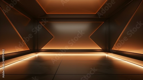 Empty geometrical Room in Caramel Colors with beautiful Lighting. Futuristic Background for Product Presentation.