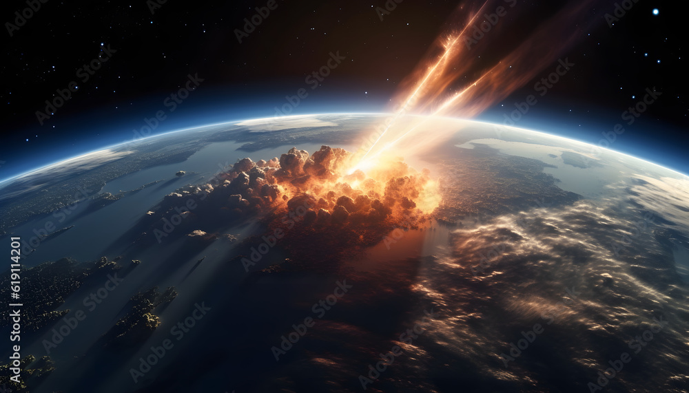 Meteor Impact On Earth - Fired Asteroid In Collision With Plane