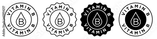 Vitamin b icon tag collection. Vector badge symbol of multivitamins b emblem seal sticker. Rich of vitamins b supplement circular round stamp. Health nutrition Complex with mineral outlined and filled