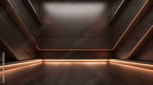 Leinwand Poster Empty geometrical Room in Chocolate Colors with beautiful Lighting