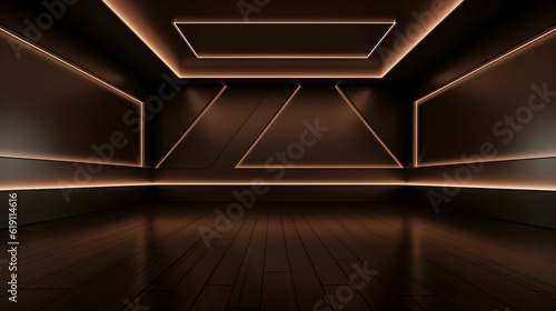 Empty geometrical Room in Chocolate Colors with beautiful Lighting. Futuristic Background for Product Presentation.