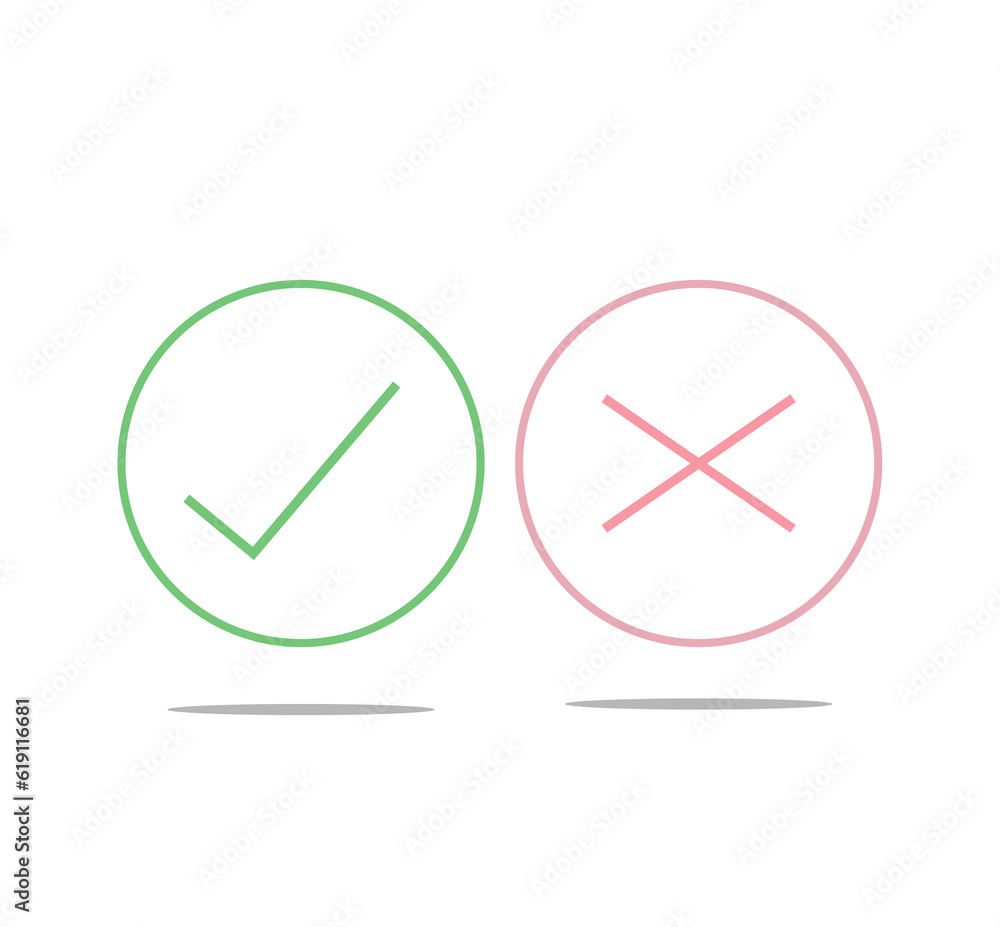 thin line green tick mark icon and red tick mark check mark set flat line icon vector illustration isolated on white background thin line green tick mark icon and red tick mark check mark set flat line icon vector illustration isolated on white background