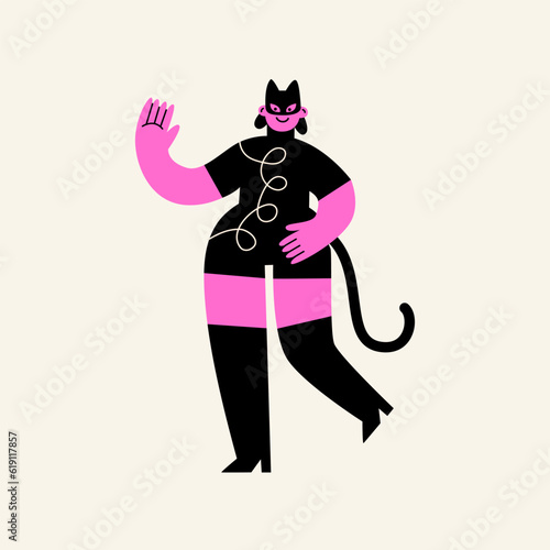 Sexy catwoman. Girl in latex costume for Halloween, party or BDSM