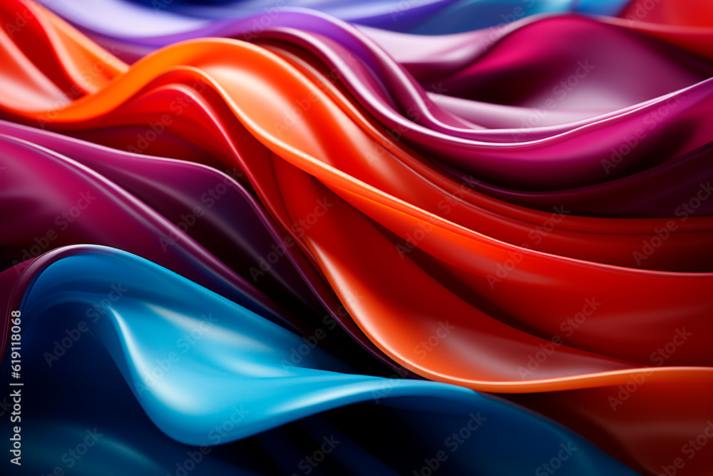 abstract background of multicolored silk waves close-up macro.generative ai