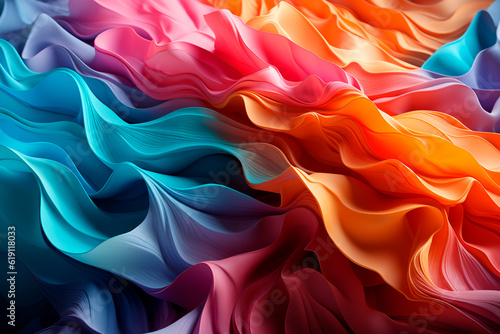 abstract background of multicolored silk waves close-up macro.generative ai