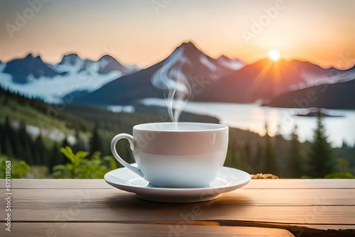 cup of coffee on the mountain Generated AI
