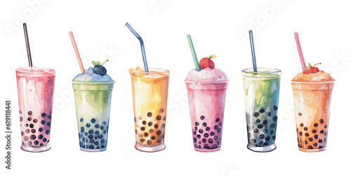 watercolor Boba Tea clipart for graphic resources photo