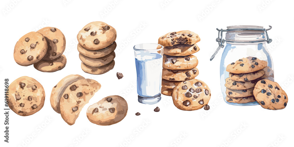 watercolor Chocolate Chip Cookies clipart for graphic resources Stock ...