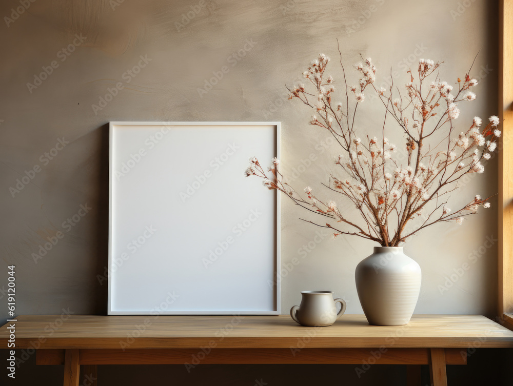 Fototapeta premium Mock Up poster frame in interior, Mockups Design 3D, High-quality Mockups, Generative Ai
