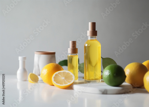 lemon natural lime spa treatment bottle body skincare organic oil. Generative AI.