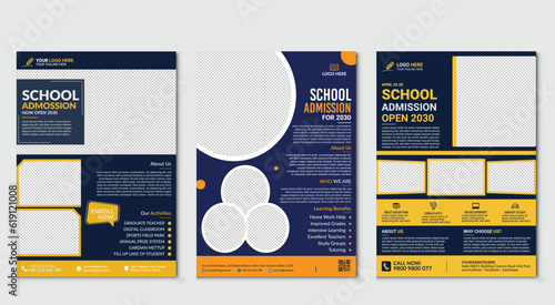 Back to school Set of brochure design templates on the subject of education, school, online learning.
Vector illustrations for flyer layout, Kids back to school education admission flyer poster layout