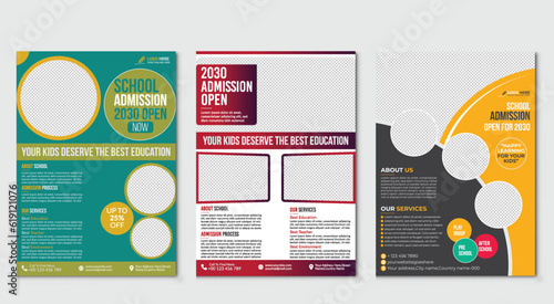Back to school Set of brochure design templates on the subject of education, school, online learning.
Vector illustrations for flyer layout, Kids back to school education admission flyer poster layout