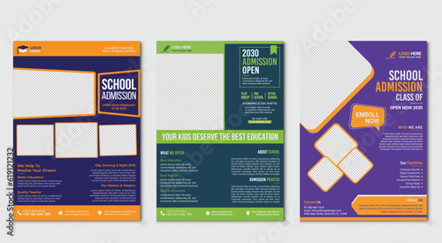 Back to school Set of brochure design templates on the subject of education, school, online learning.
Vector illustrations for flyer layout, Kids back to school education admission flyer poster layout