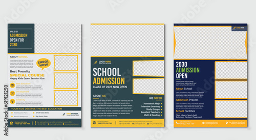 Back to school Set of brochure design templates on the subject of education, school, online learning.
Vector illustrations for flyer layout, Kids back to school education admission flyer poster layout