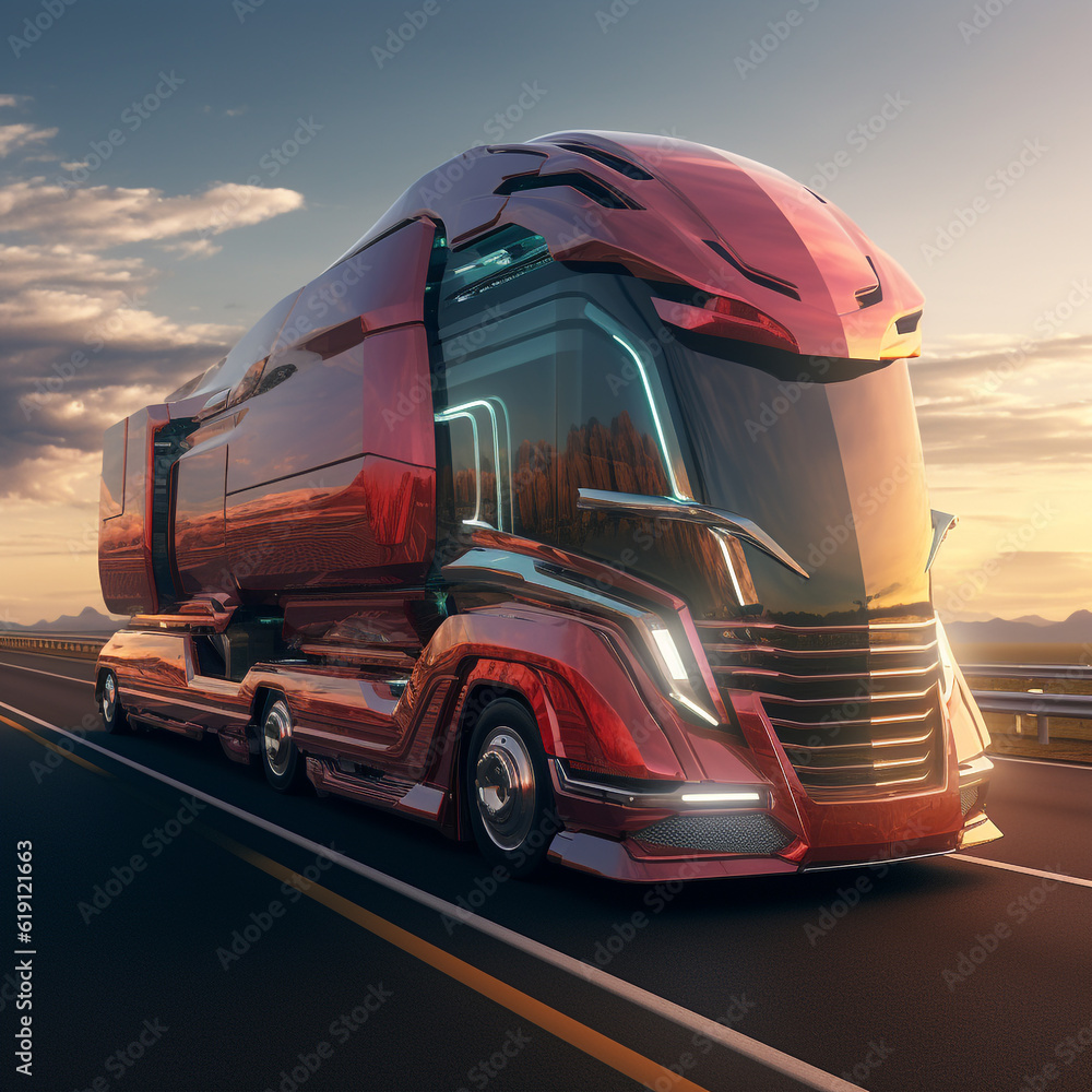Design image of a lorry in the future moving towards its destination ...