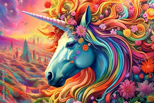 Psychedelic Art  colorful Unicorn