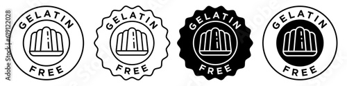 Gelatin free vector icon collection for web app ui use. No gelatine cosmetic shampoo sign and symbol. Badge of non toxic food or sweets emblem illustration set