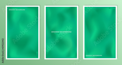 Template of bright green backgrounds. Vector emerald a4 wallpapers with blurred wavy fluid gradient. Vertical backdrop with silk or satin texture for web or print cover banners, posters, flyers