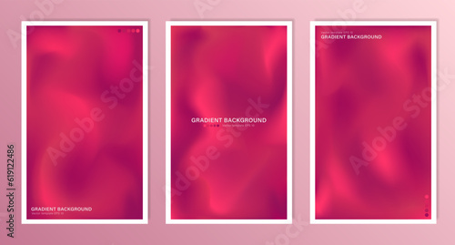 Design of vertical bright pink wavy wallpapers. Vector A4 silky magenta backgrounds with gradient defocused soft pattern. Layout of widescreen empty fuchsia banner, card, flyer with copy space © Qeeraw