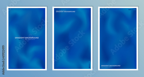 Template of bright blue backgrounds. Vector wallpapers with blurred wavy fluid gradient. Digital backdrops with silk or satin texture for web or print cover banners, posters, flyers