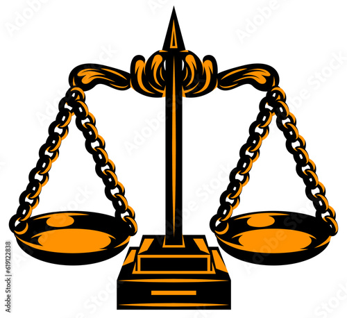 Gold Scales of Themis for lawyers. Vector illustration. Stylish template for design