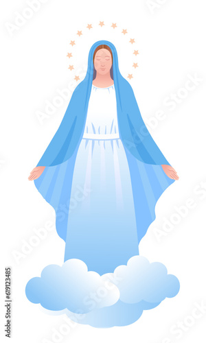 Assumption of mary. Holy Mary Mother of God. to decorate the Assumption,  Nativity of the Blessed Virgin Mary. Feast of the immaculate conception.Vector illustration for the Christian community. 