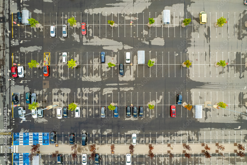 Aerial summer view large car parking in Vilnius, Lithuania