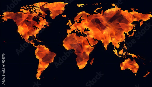 world map with fire