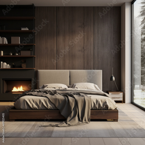 Bedroom in the style of minimalism in dark colors