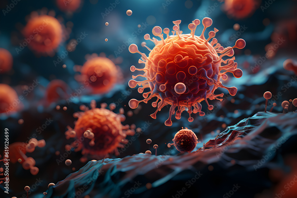Macroscopic of virus effect to human body. Generative AI. Macroscopic of virus effect to human body. Generative AI.