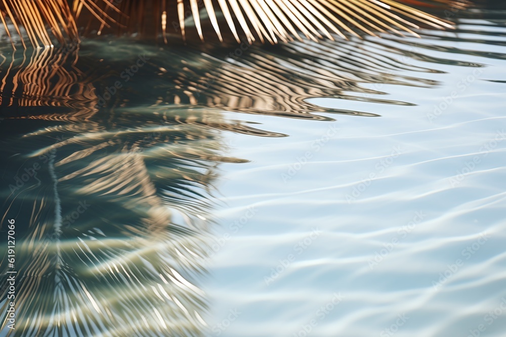 Palm leaves reflecting in a pool
