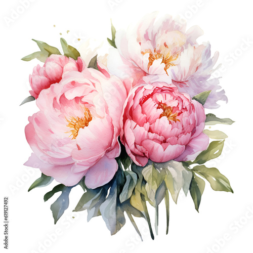 Watercolor  bouquet of pink peonies illustration. Generative AI  png image.