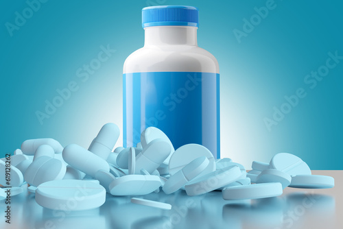 Antibiotic tablets. Pile of...