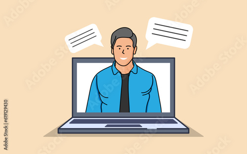 A businessperson, a man, holding a pointer and explaining online.