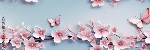 Butterflies and pink flowers - Generative AI