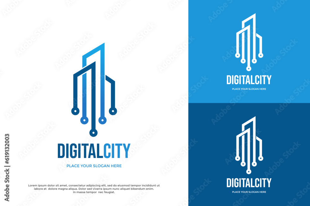 Digital city vector logo template. This design use for technology of city.